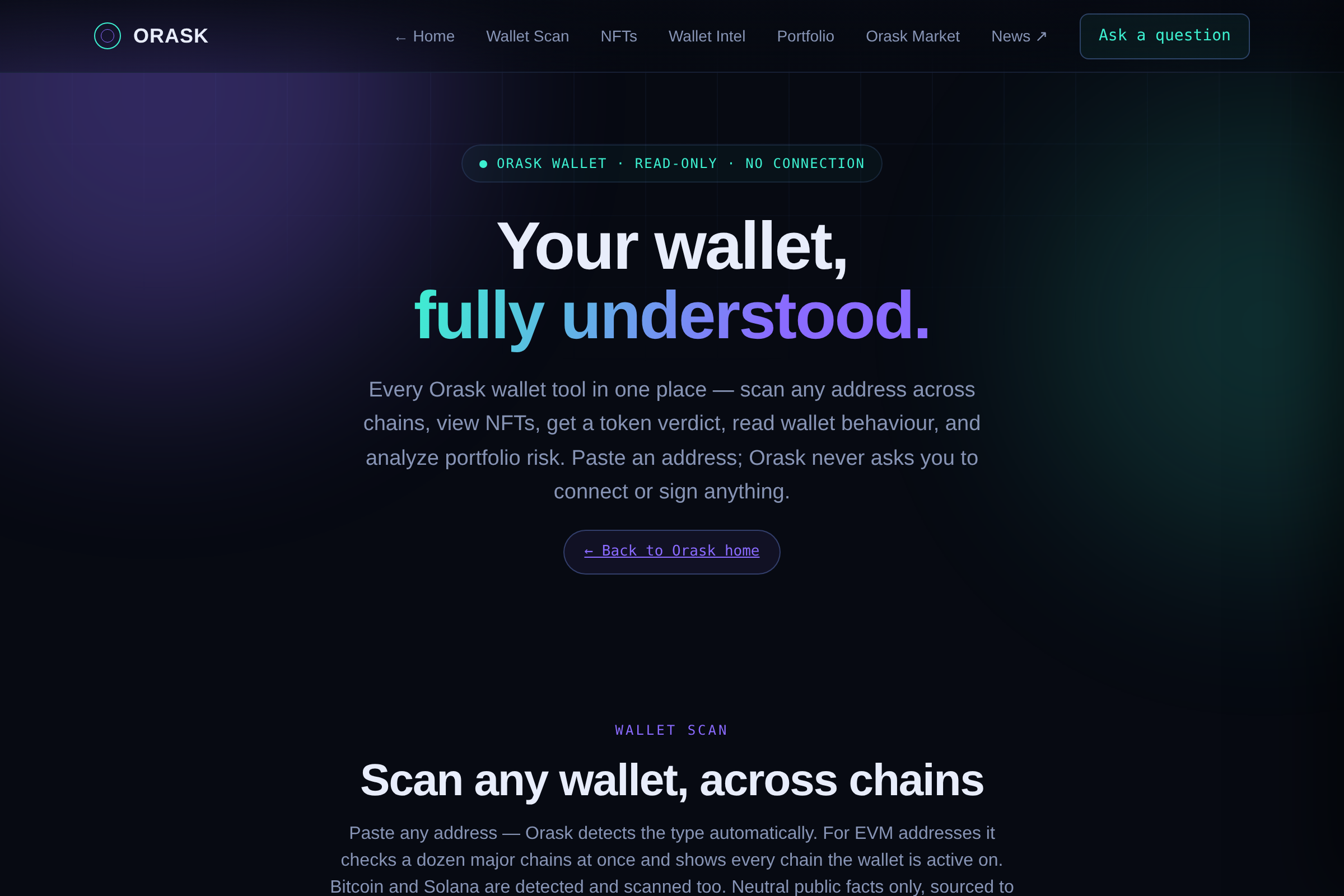Orask Wallet page